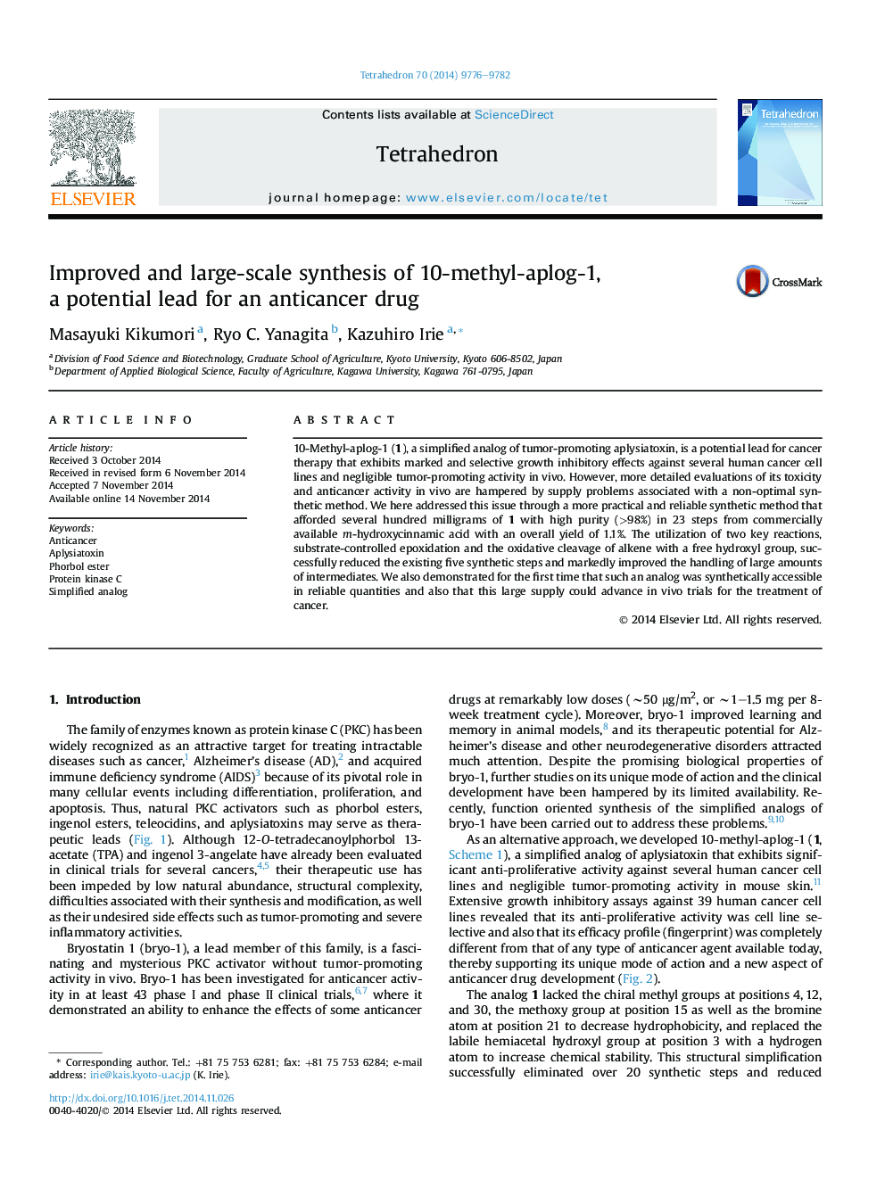 Improved and large-scale synthesis of 10-methyl-aplog-1, a potential lead for an anticancer drug