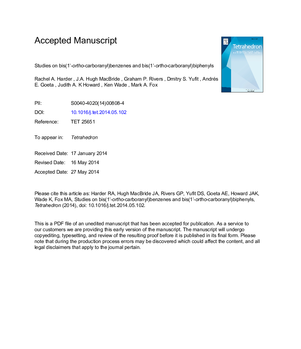 Studies on bis(1â²-ortho-carboranyl)benzenes and bis(1â²-ortho-carboranyl)biphenyls