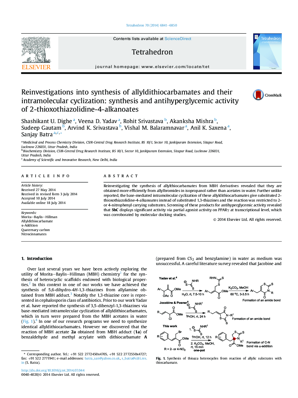 Reinvestigations into synthesis of allyldithiocarbamates and their intramolecular cyclization: synthesis and antihyperglycemic activity of 2-thioxothiazolidine-4-alkanoates