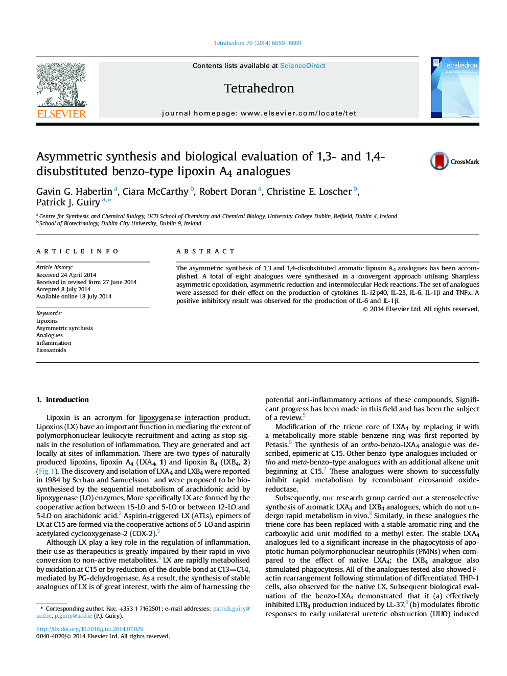 Asymmetric synthesis and biological evaluation of 1,3- and 1,4-disubstituted benzo-type lipoxin A4 analogues