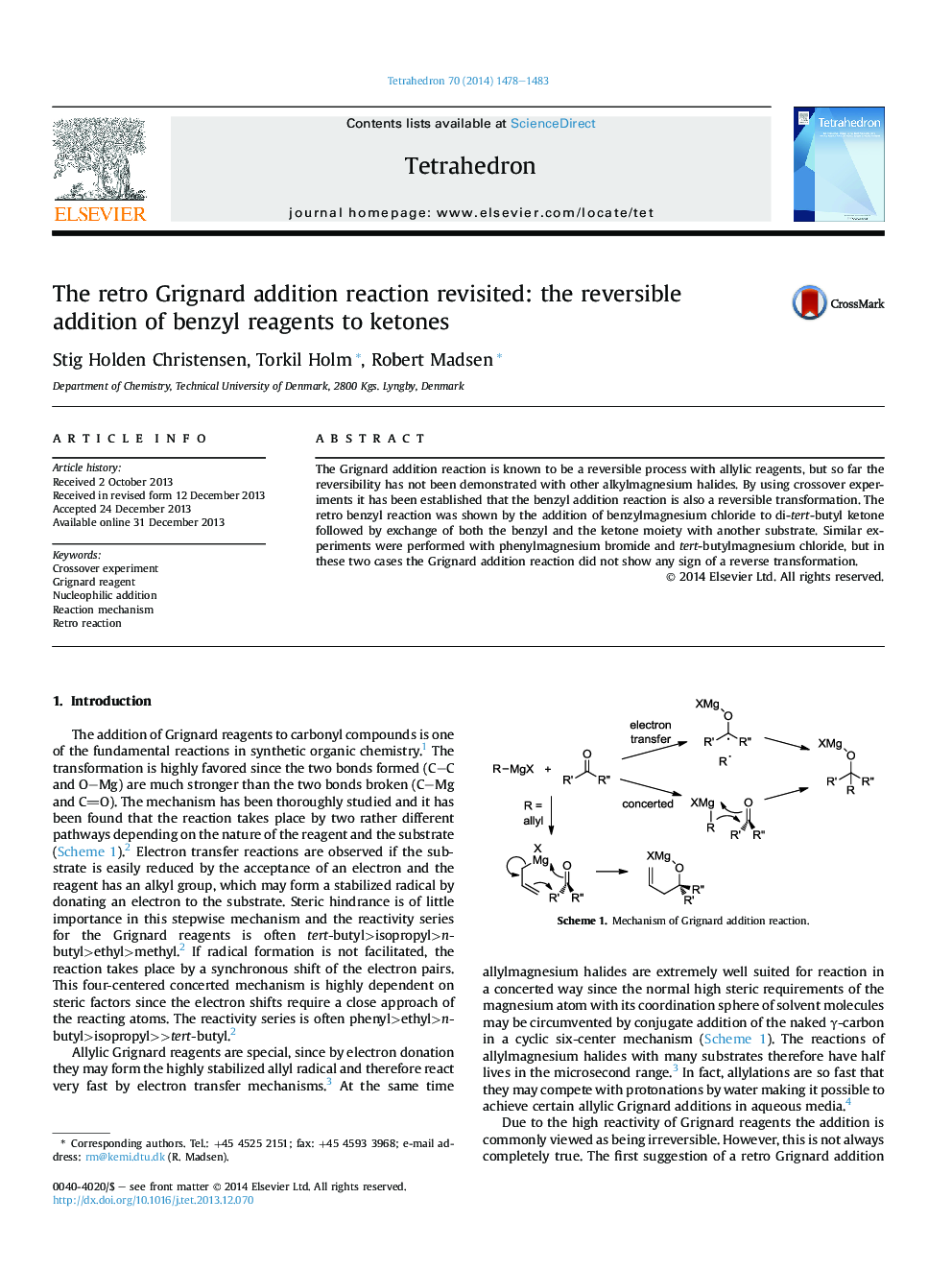 The retro Grignard addition reaction revisited: the reversible addition of benzyl reagents to ketones