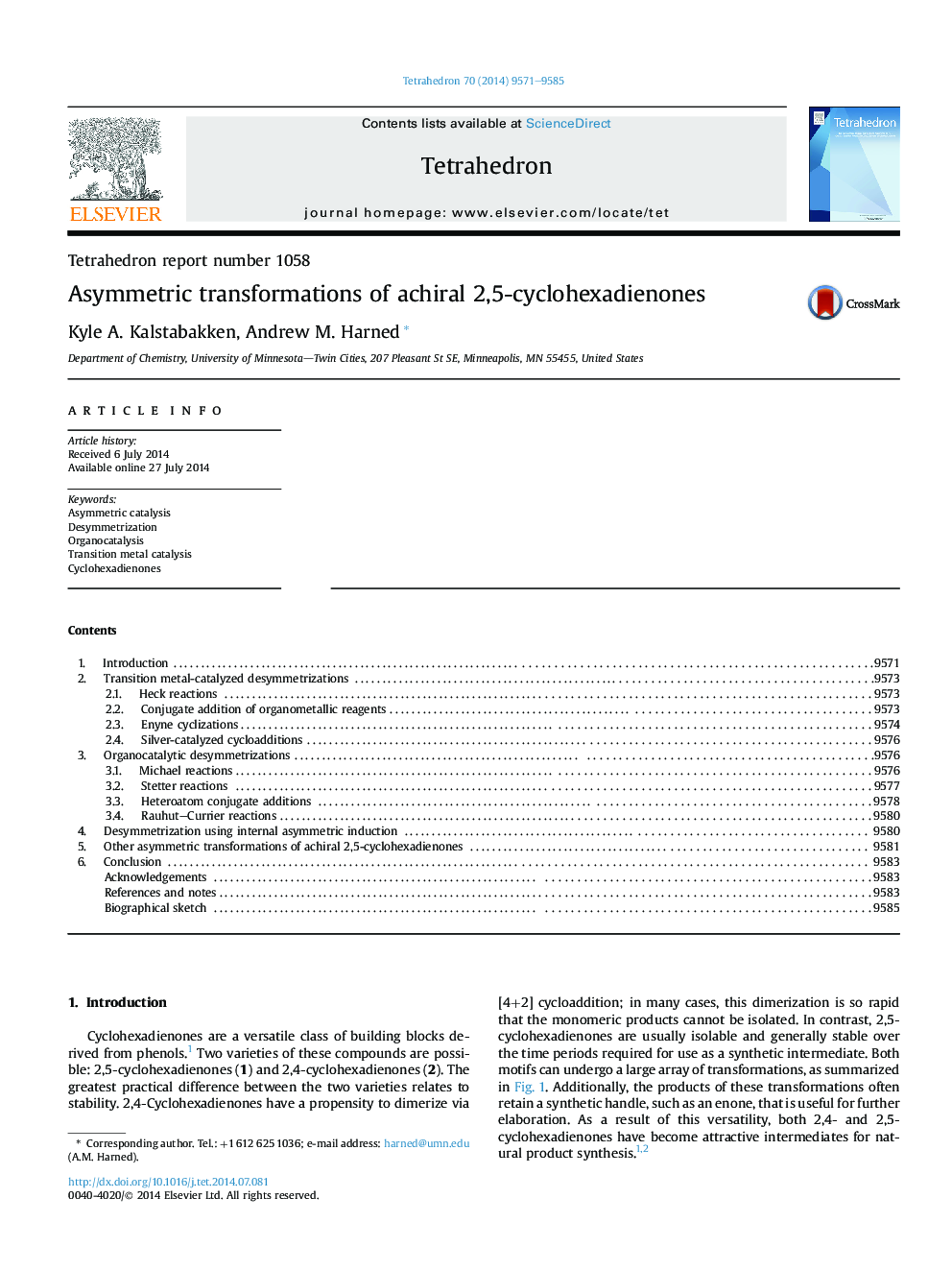 Tetrahedron report number 1058Asymmetric transformations of achiral 2,5-cyclohexadienones