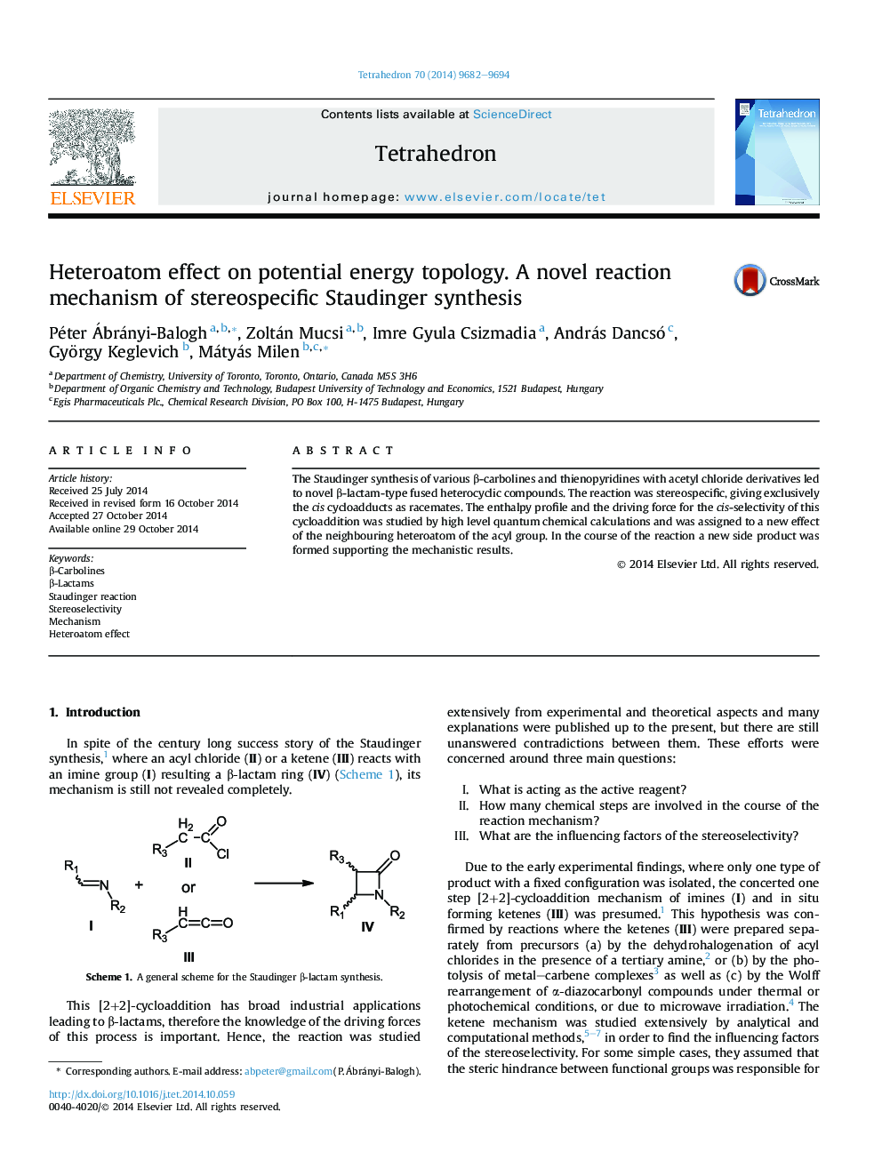 Heteroatom effect on potential energy topology. A novel reaction mechanism of stereospecific Staudinger synthesis