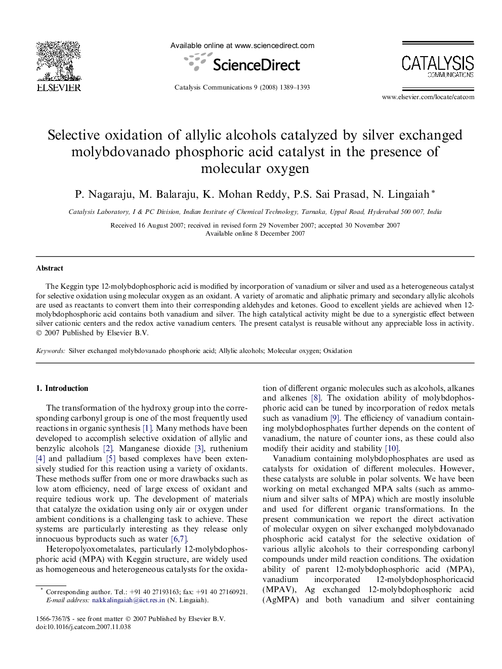 Selective oxidation of allylic alcohols catalyzed by silver exchanged molybdovanado phosphoric acid catalyst in the presence of molecular oxygen