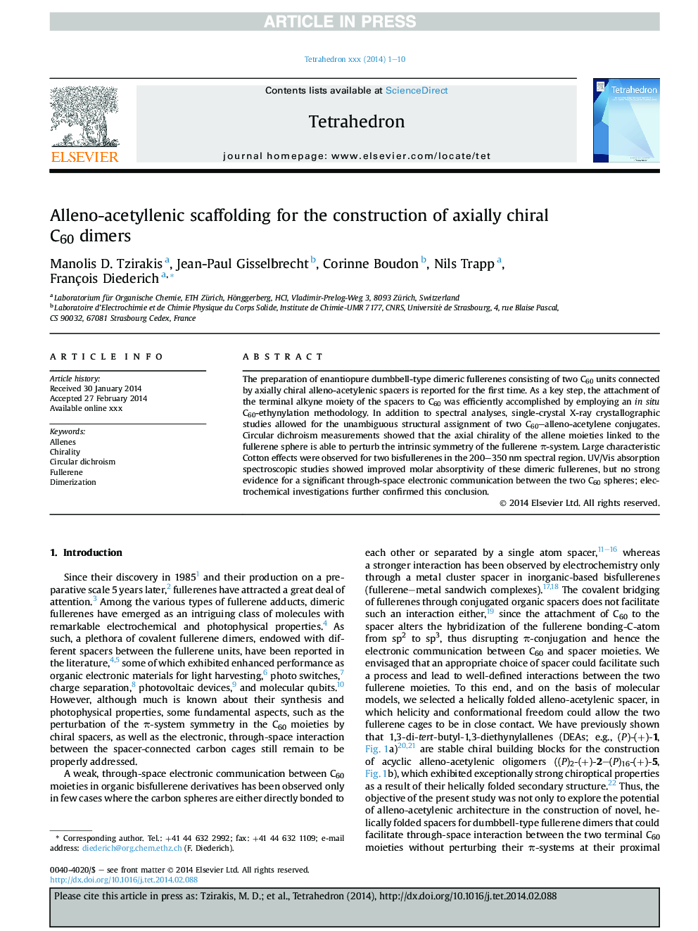 Alleno-acetyllenic scaffolding for the construction of axially chiral C60 dimers