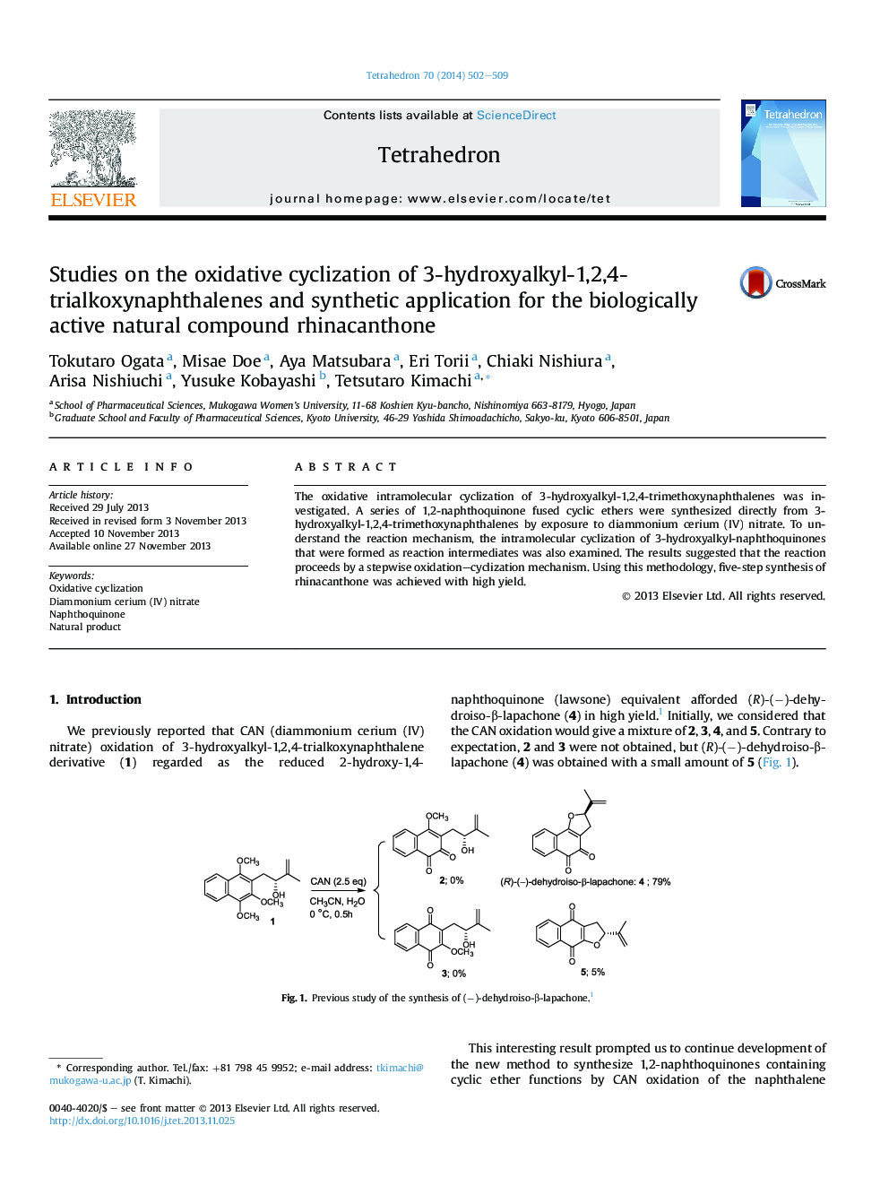 Studies on the oxidative cyclization of 3-hydroxyalkyl-1,2,4-trialkoxynaphthalenes and synthetic application for the biologically active natural compound rhinacanthone