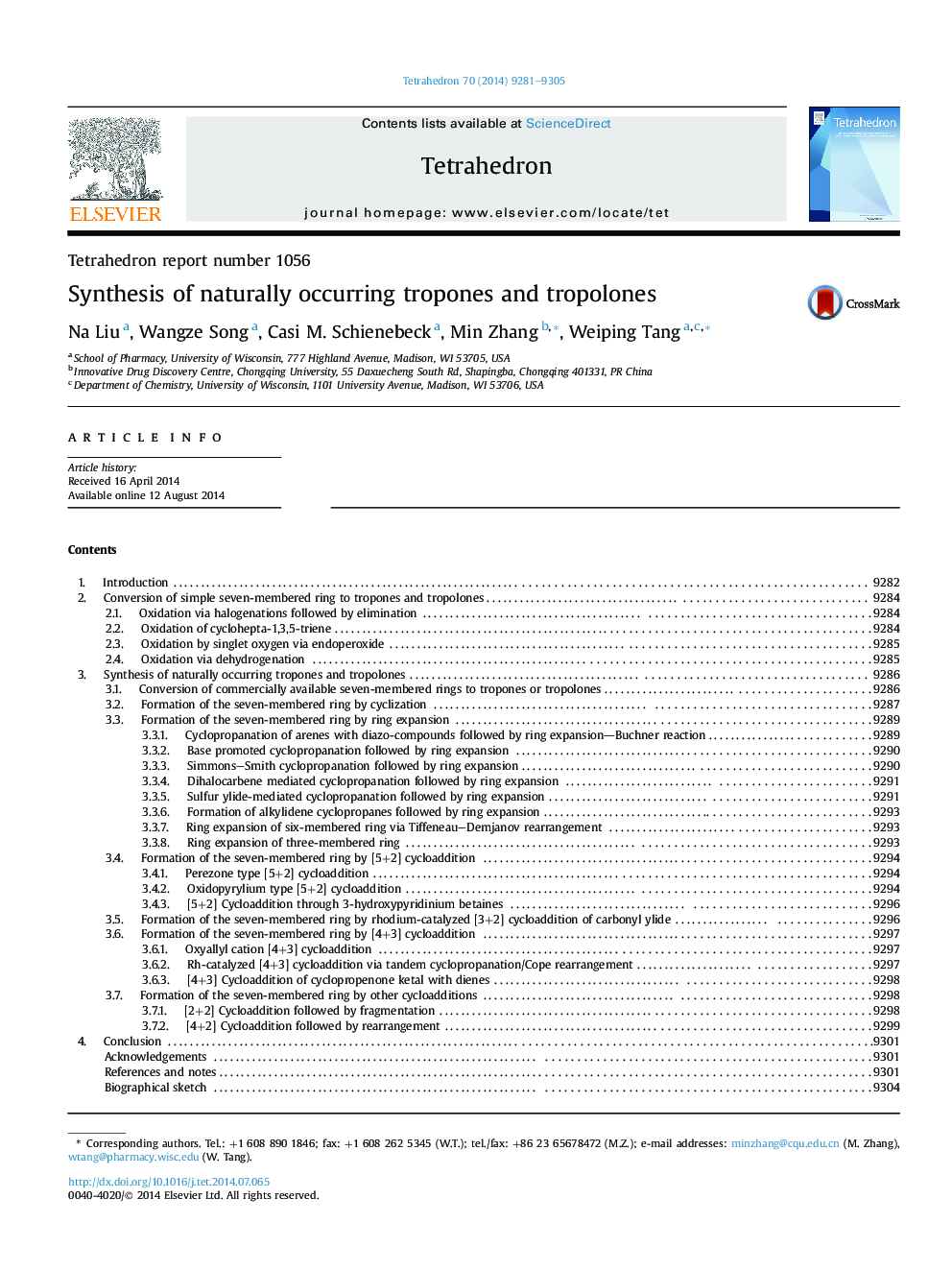 Tetrahedron report number 1056Synthesis of naturally occurring tropones and tropolones