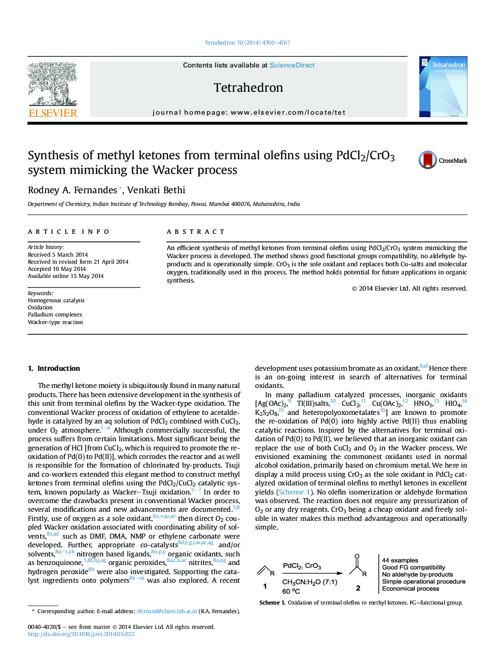 Synthesis of methyl ketones from terminal olefins using PdCl2/CrO3 system mimicking the Wacker process