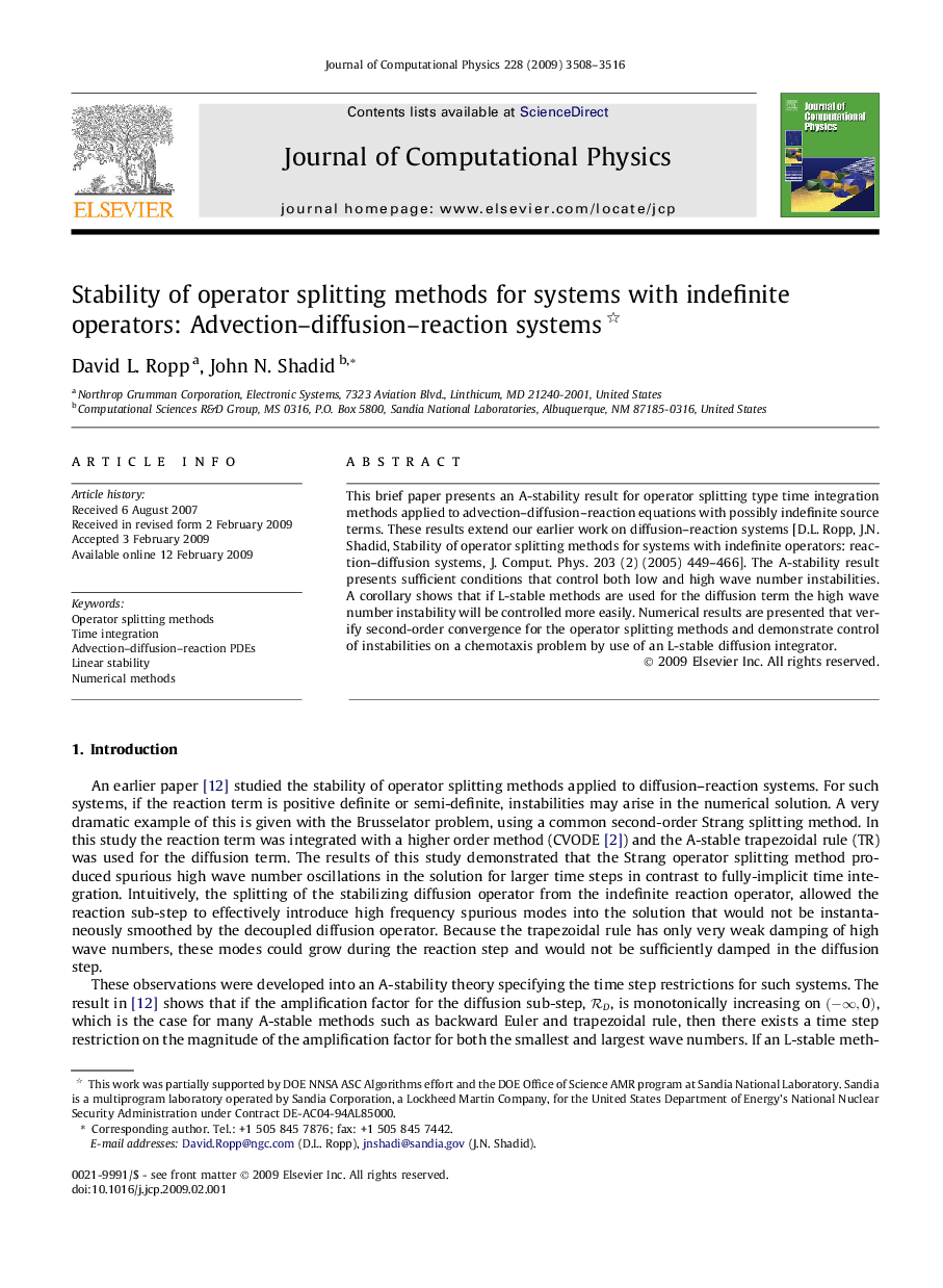 Stability of operator splitting methods for systems with indefinite operators: Advection–diffusion–reaction systems 