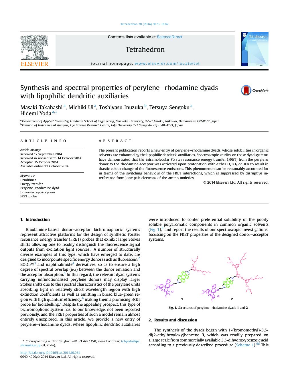 Synthesis and spectral properties of perylene-rhodamine dyads with lipophilic dendritic auxiliaries