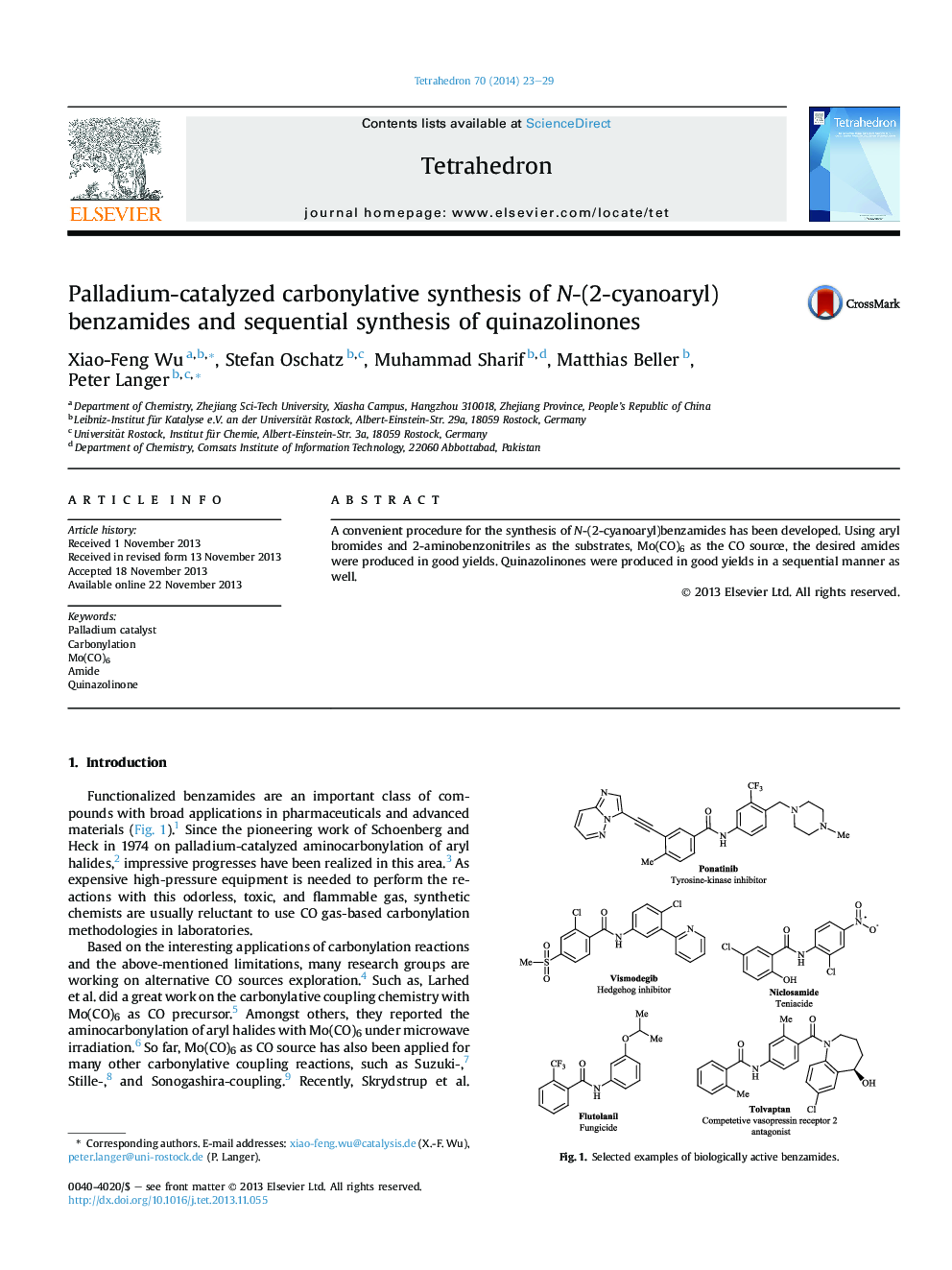 Palladium-catalyzed carbonylative synthesis of N-(2-cyanoaryl)benzamides and sequential synthesis of quinazolinones