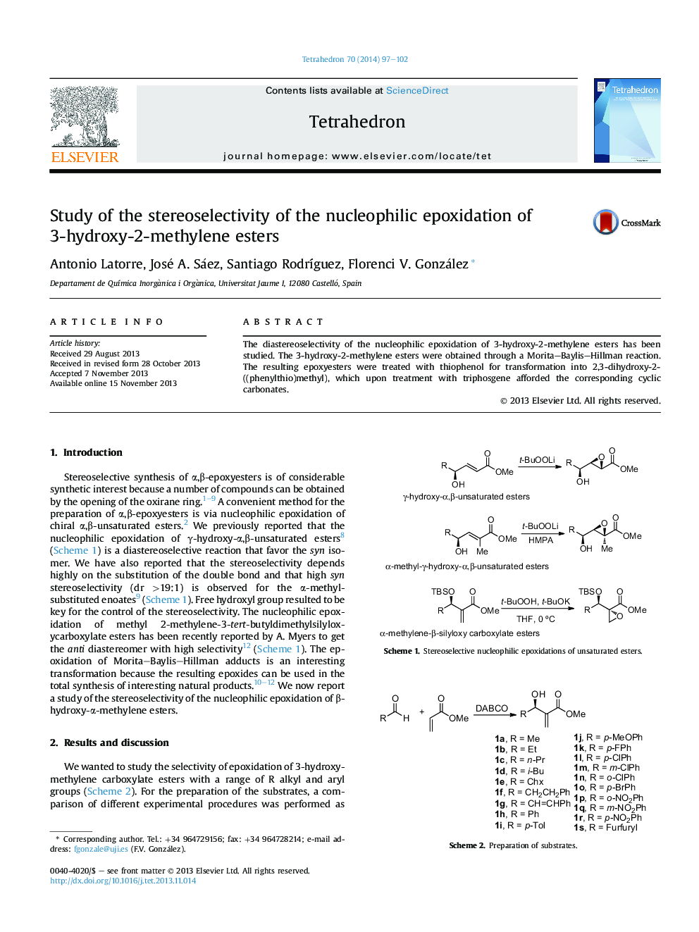 Study of the stereoselectivity of the nucleophilic epoxidation of 3-hydroxy-2-methylene esters