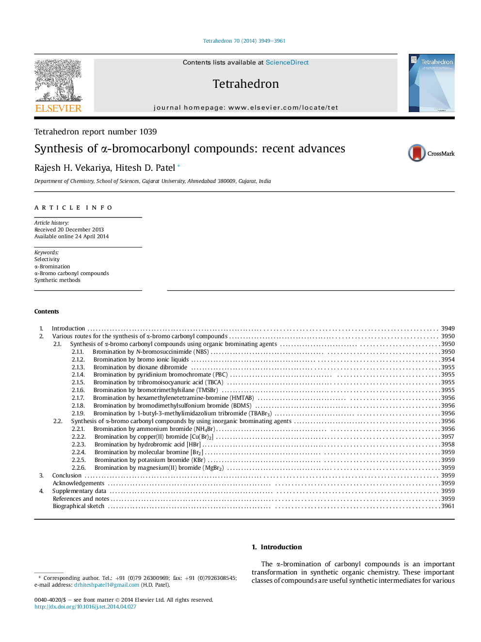 عکس صفحه اول مقاله: Synthesis of α-bromocarbonyl compounds: recent advances Synthesis of α-bromocarbonyl compounds: recent advances