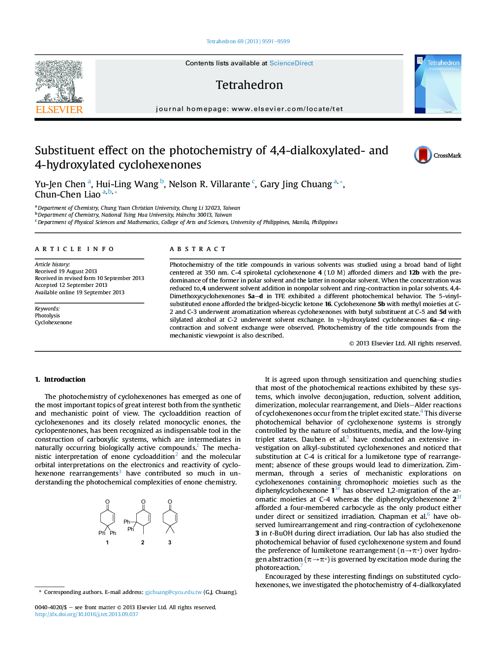 Substituent effect on the photochemistry of 4,4-dialkoxylated- and 4-hydroxylated cyclohexenones