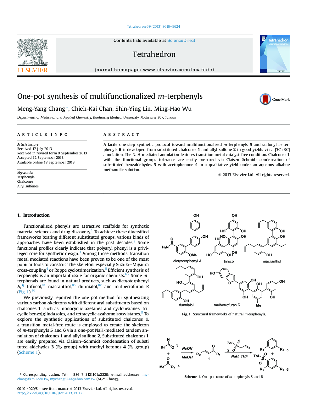 One-pot synthesis of multifunctionalized m-terphenyls