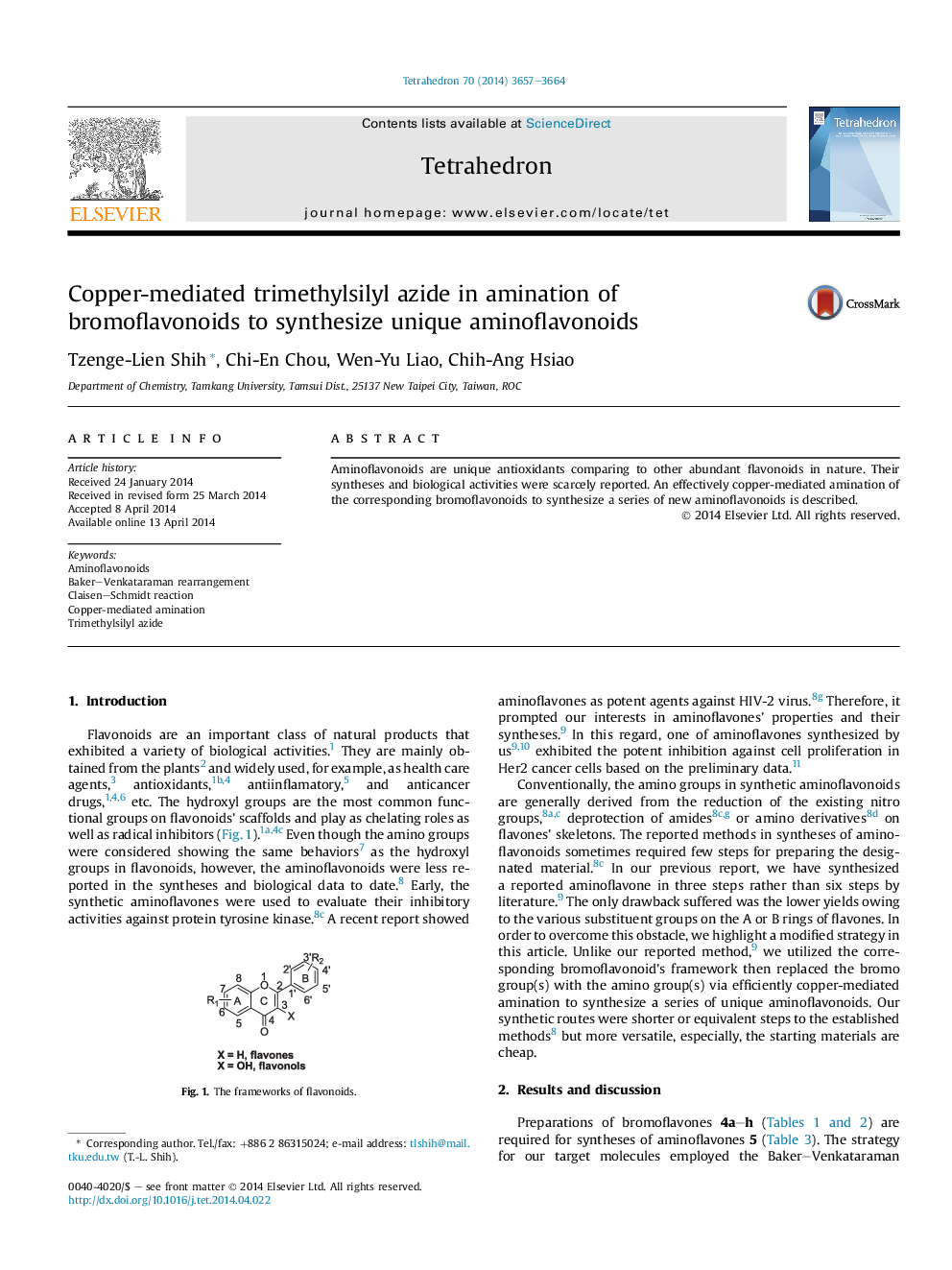 Copper-mediated trimethylsilyl azide in amination of bromoflavonoids to synthesize unique aminoflavonoids