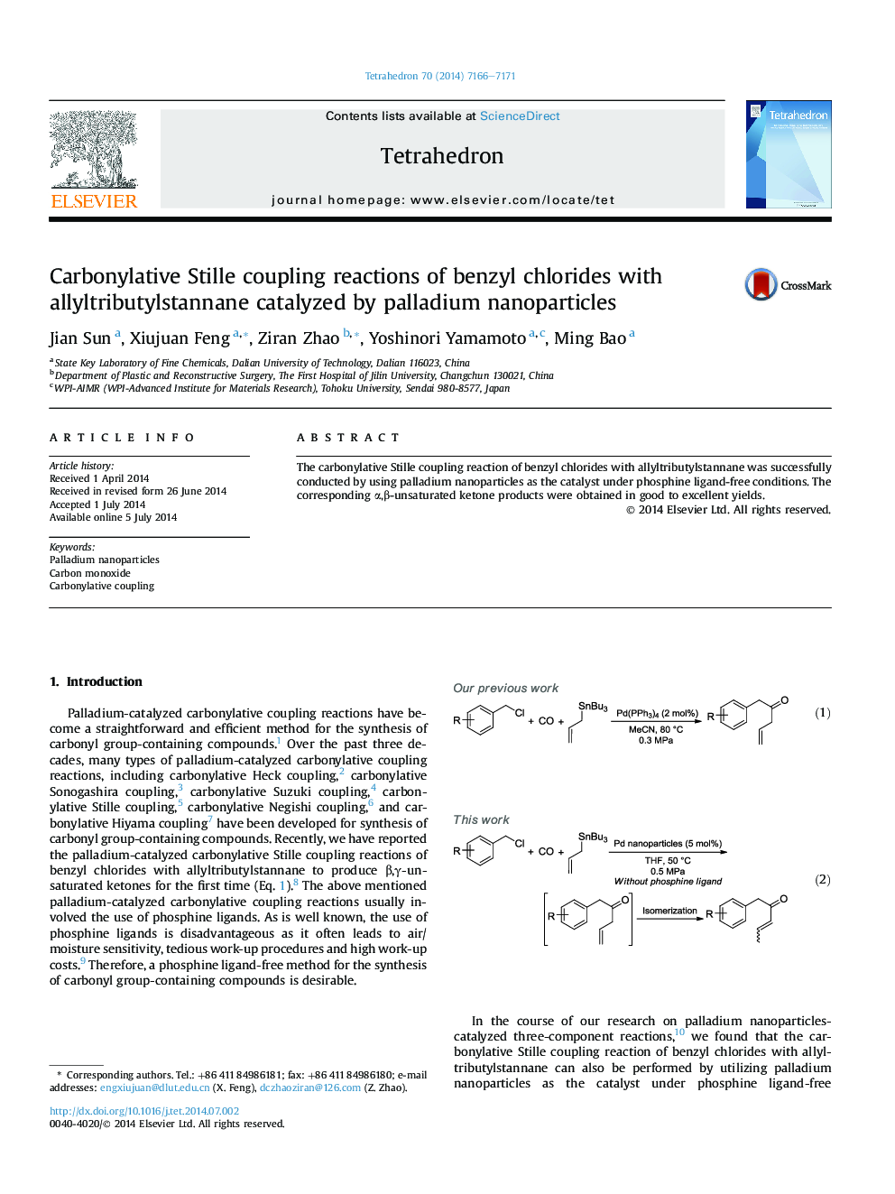 Carbonylative Stille coupling reactions of benzyl chlorides with allyltributylstannane catalyzed by palladium nanoparticles