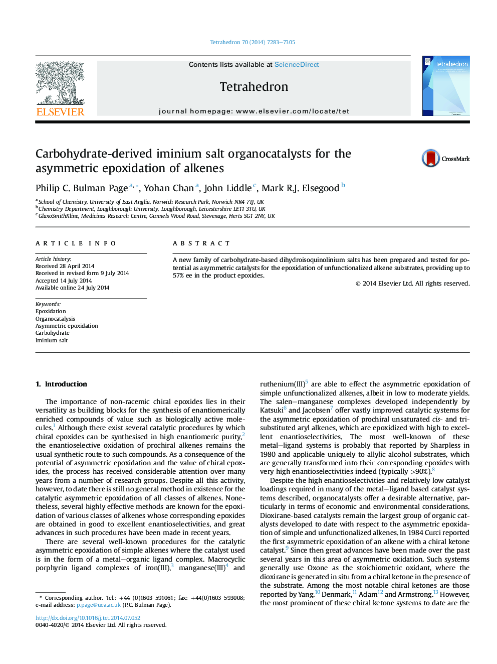 Carbohydrate-derived iminium salt organocatalysts for the asymmetric epoxidation of alkenes