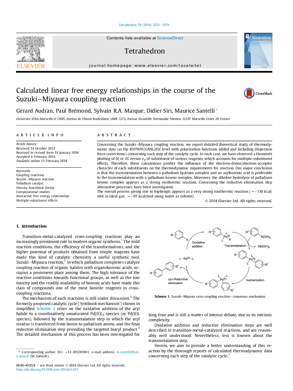 روابط انرژی آزاد خطی محاسبه شده در جریان واکنش کوپوزیتی سوزوکی میایورا 