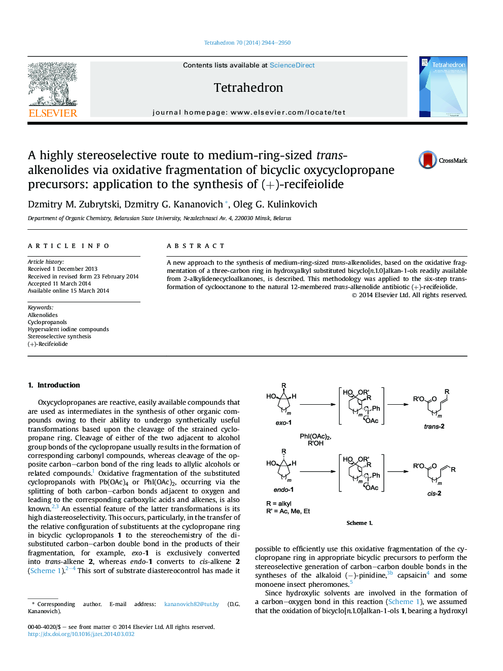 A highly stereoselective route to medium-ring-sized trans-alkenolides via oxidative fragmentation of bicyclic oxycyclopropane precursors: application to the synthesis of (+)-recifeiolide