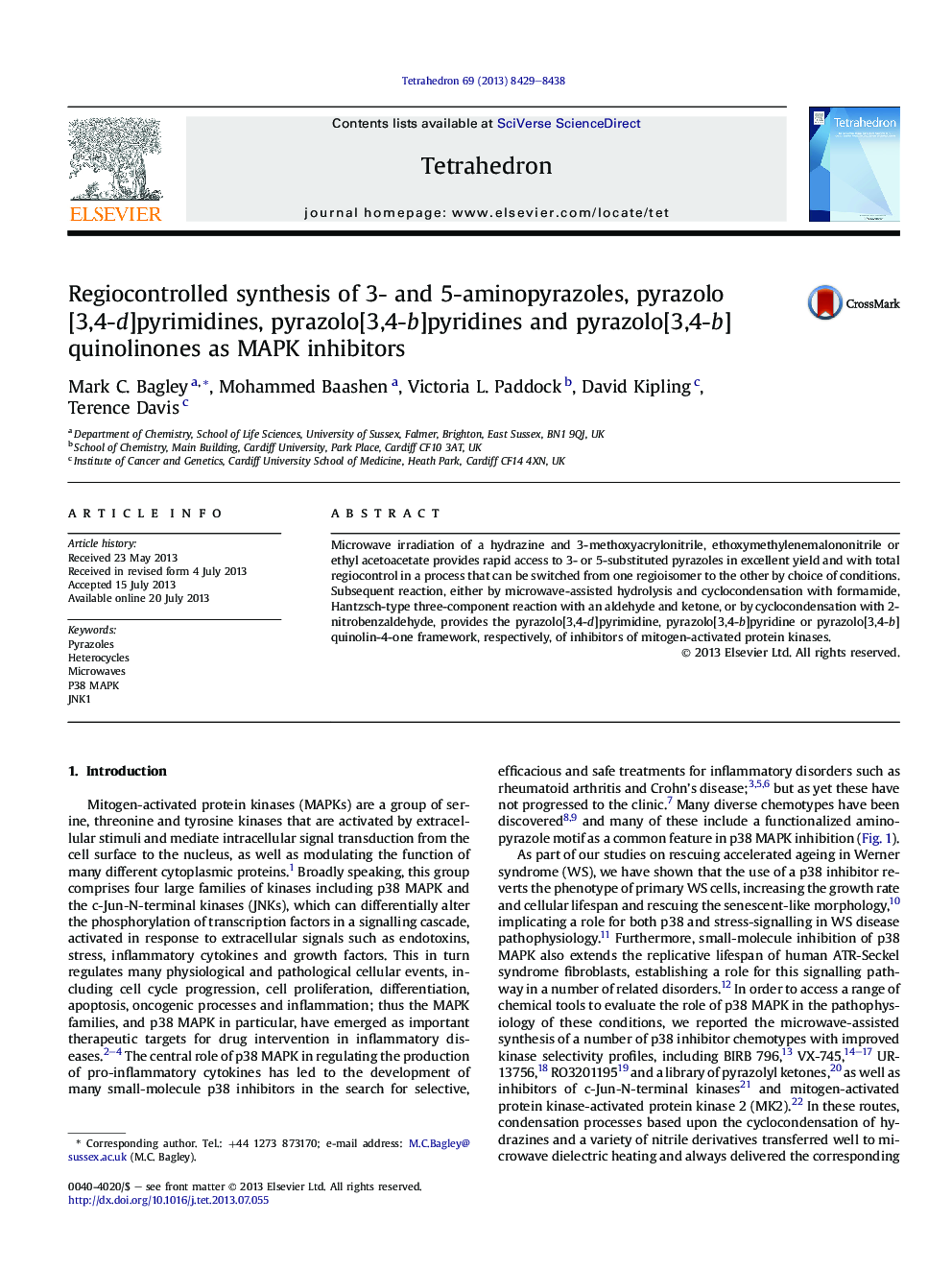 Regiocontrolled synthesis of 3- and 5-aminopyrazoles, pyrazolo[3,4-d]pyrimidines, pyrazolo[3,4-b]pyridines and pyrazolo[3,4-b]quinolinones as MAPK inhibitors