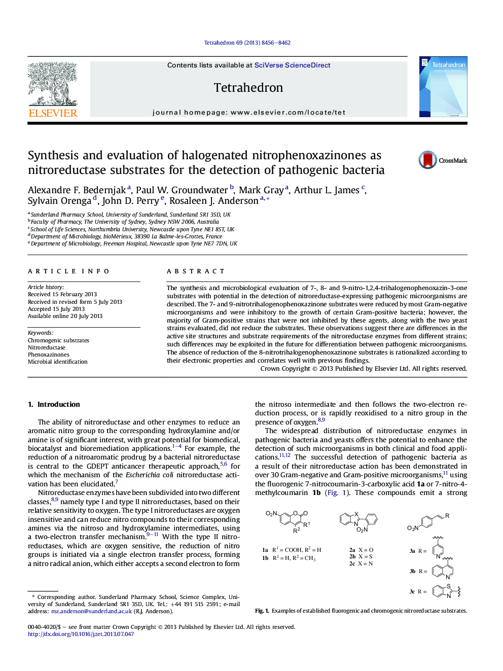 Synthesis and evaluation of halogenated nitrophenoxazinones as nitroreductase substrates for the detection of pathogenic bacteria