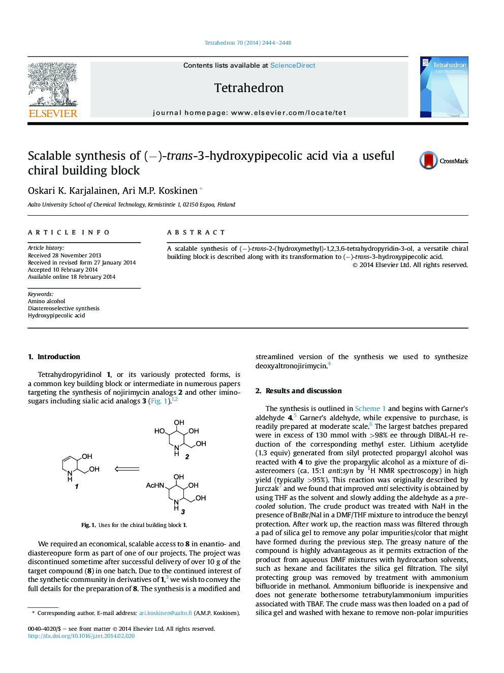 Scalable synthesis of (â)-trans-3-hydroxypipecolic acid via a useful chiral building block