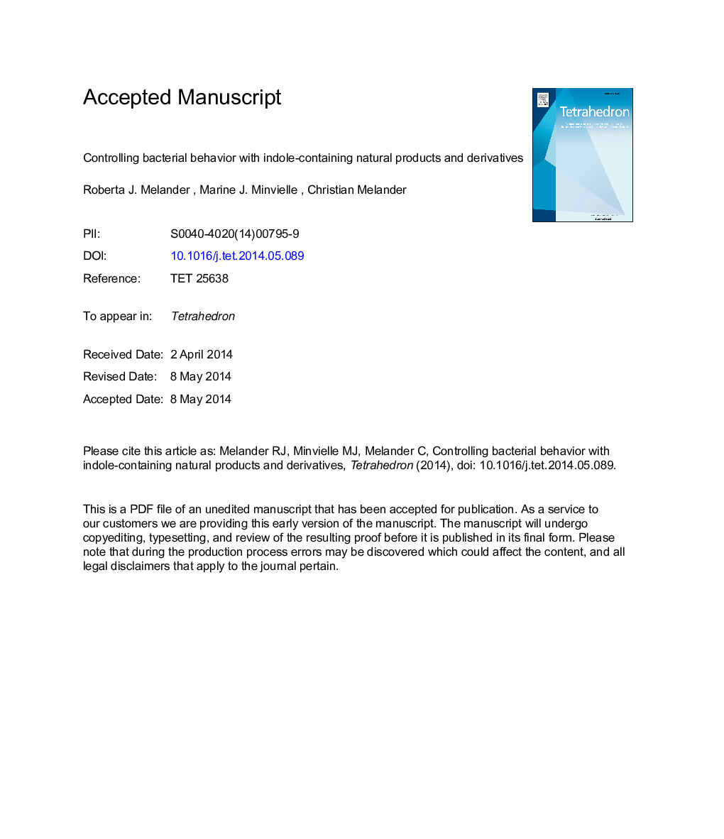 Controlling bacterial behavior with indole-containing natural products and derivatives