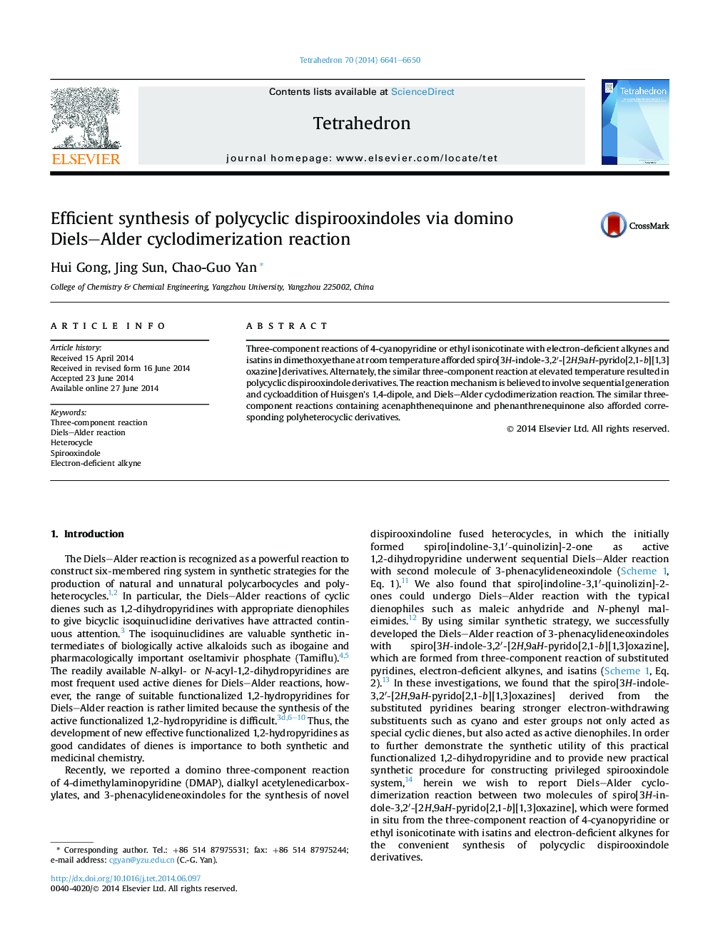 Efficient synthesis of polycyclic dispirooxindoles via domino Diels–Alder cyclodimerization reaction