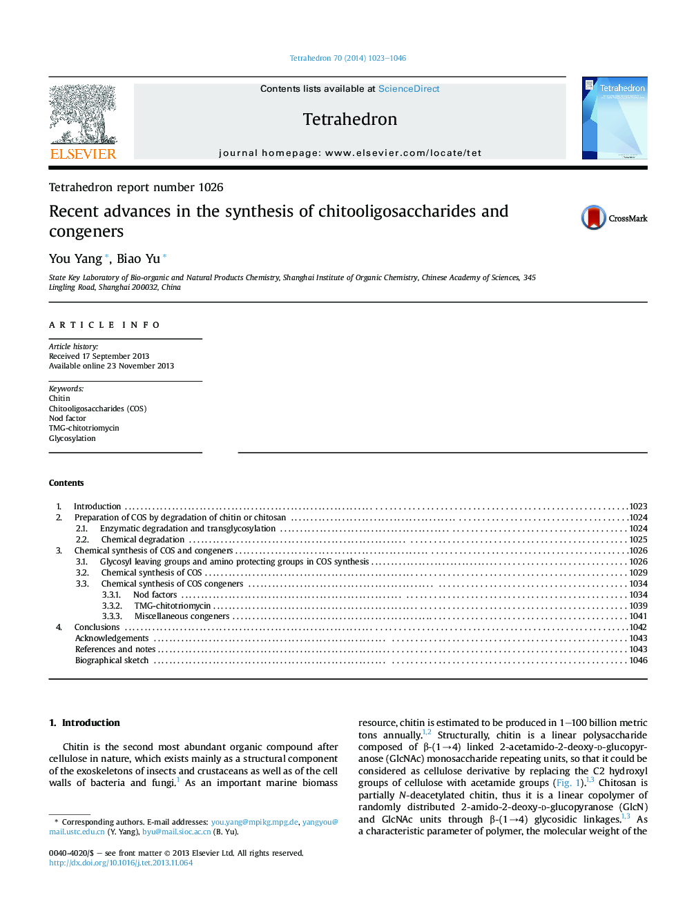 Tetrahedron report number 1026Recent advances in the synthesis of chitooligosaccharides and congeners