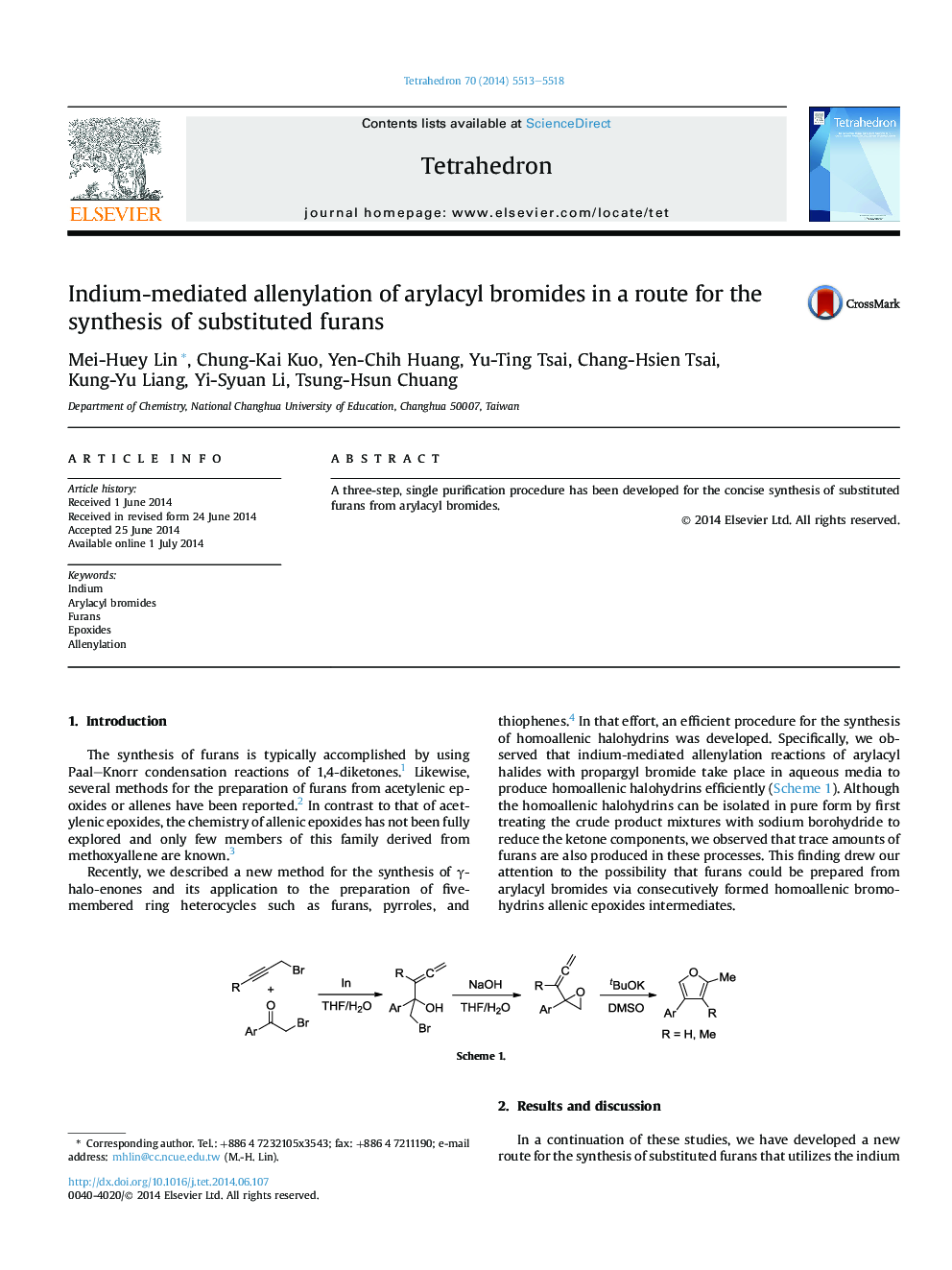 Indium-mediated allenylation of arylacyl bromides in a route for the synthesis of substituted furans