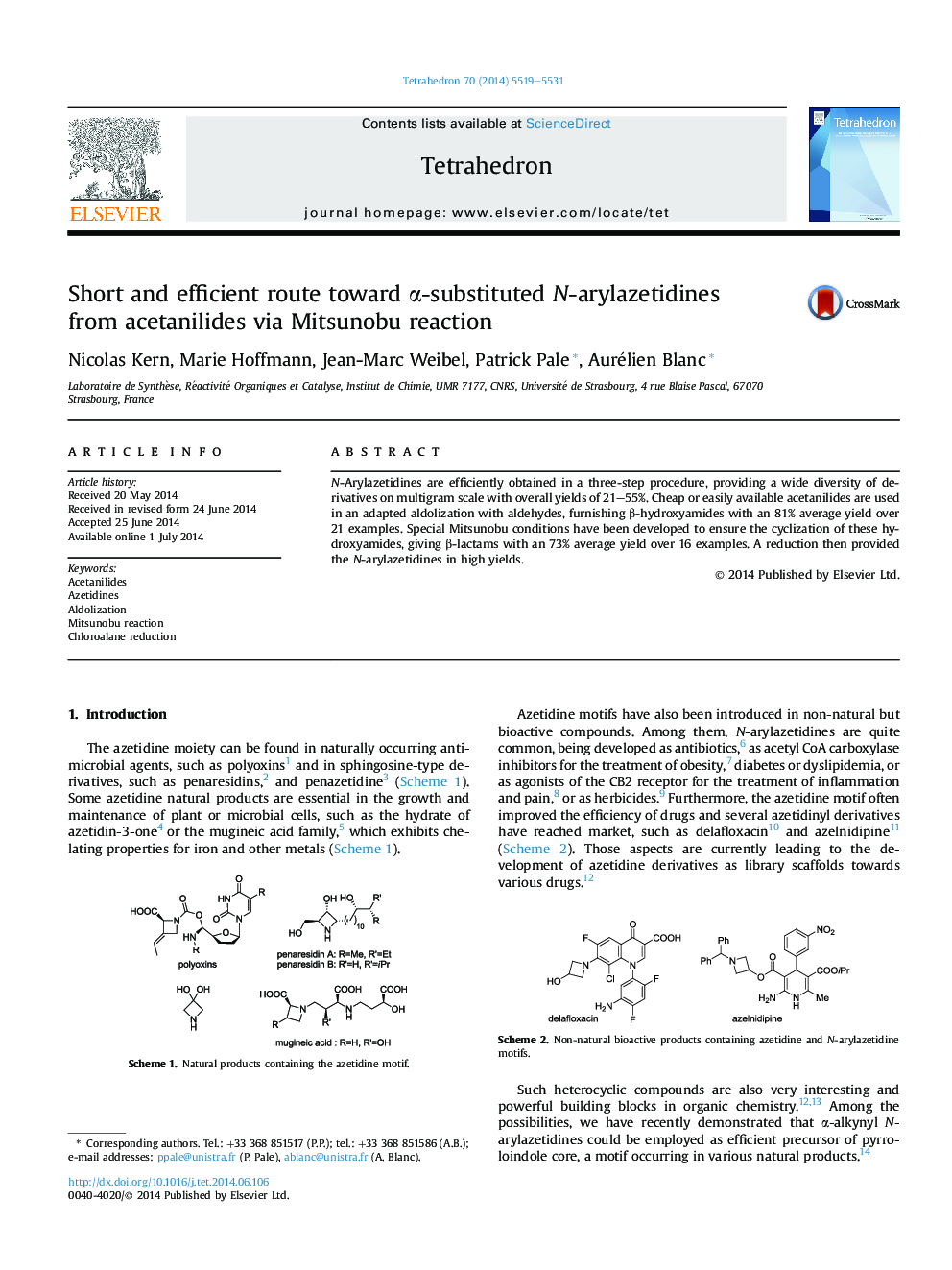 Short and efficient route toward Î±-substituted N-arylazetidines fromÂ acetanilides via Mitsunobu reaction