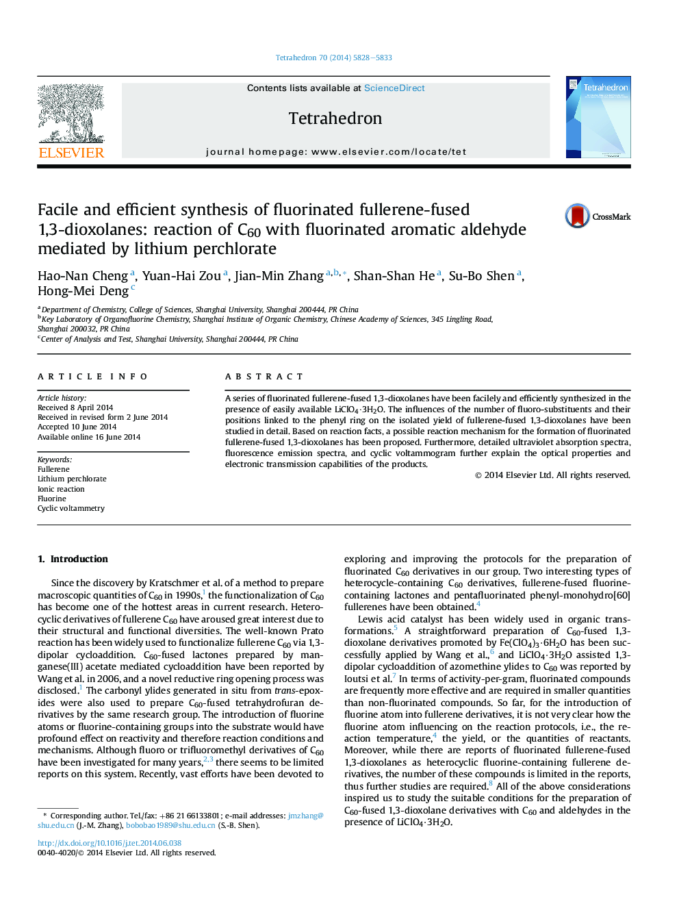 Facile and efficient synthesis of fluorinated fullerene-fused 1,3-dioxolanes: reaction of C60 with fluorinated aromatic aldehyde mediated by lithium perchlorate