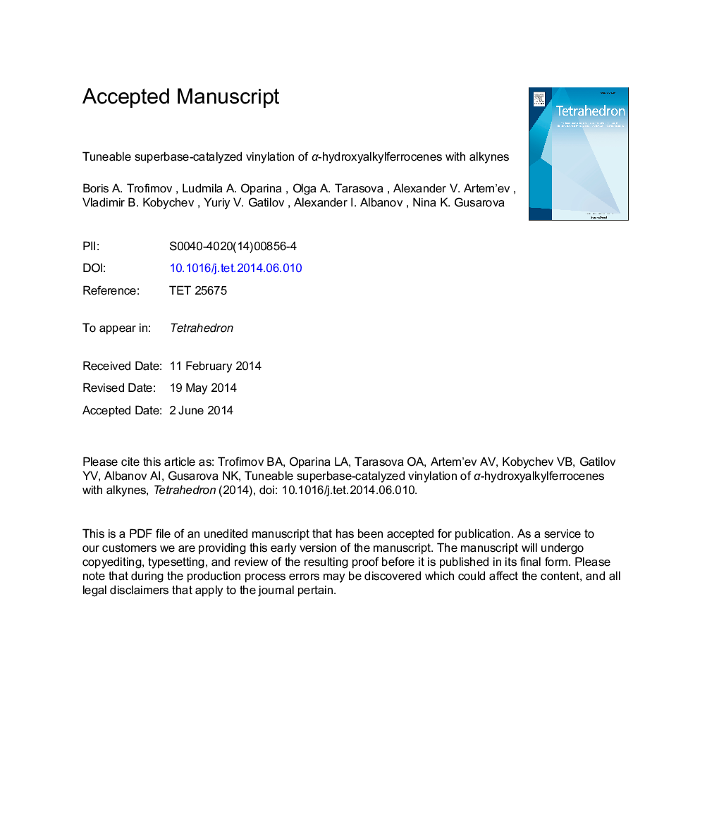 Tuneable superbase-catalyzed vinylation of Î±-hydroxyalkylferrocenes with alkynes