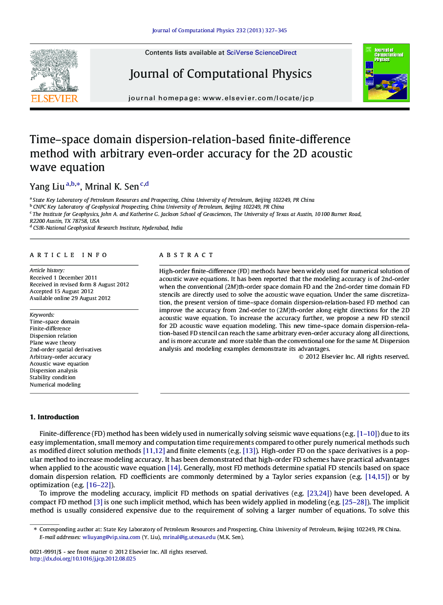 Time–space domain dispersion-relation-based finite-difference method with arbitrary even-order accuracy for the 2D acoustic wave equation