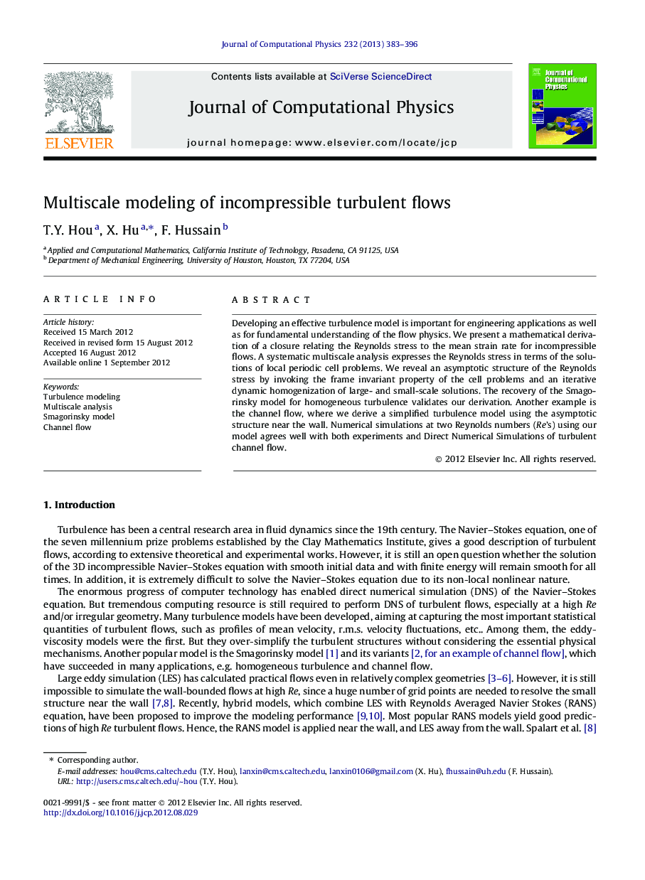 Multiscale modeling of incompressible turbulent flows