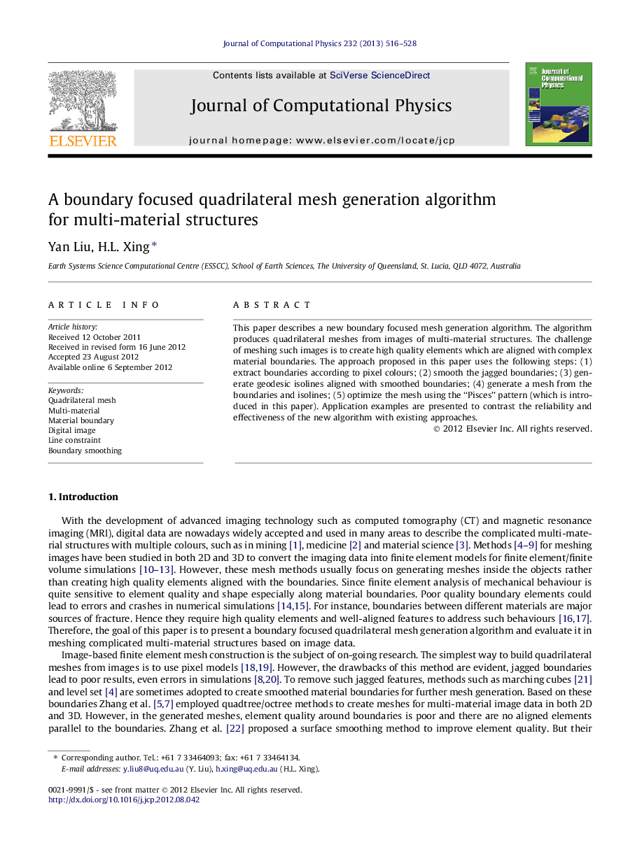 A boundary focused quadrilateral mesh generation algorithm for multi-material structures