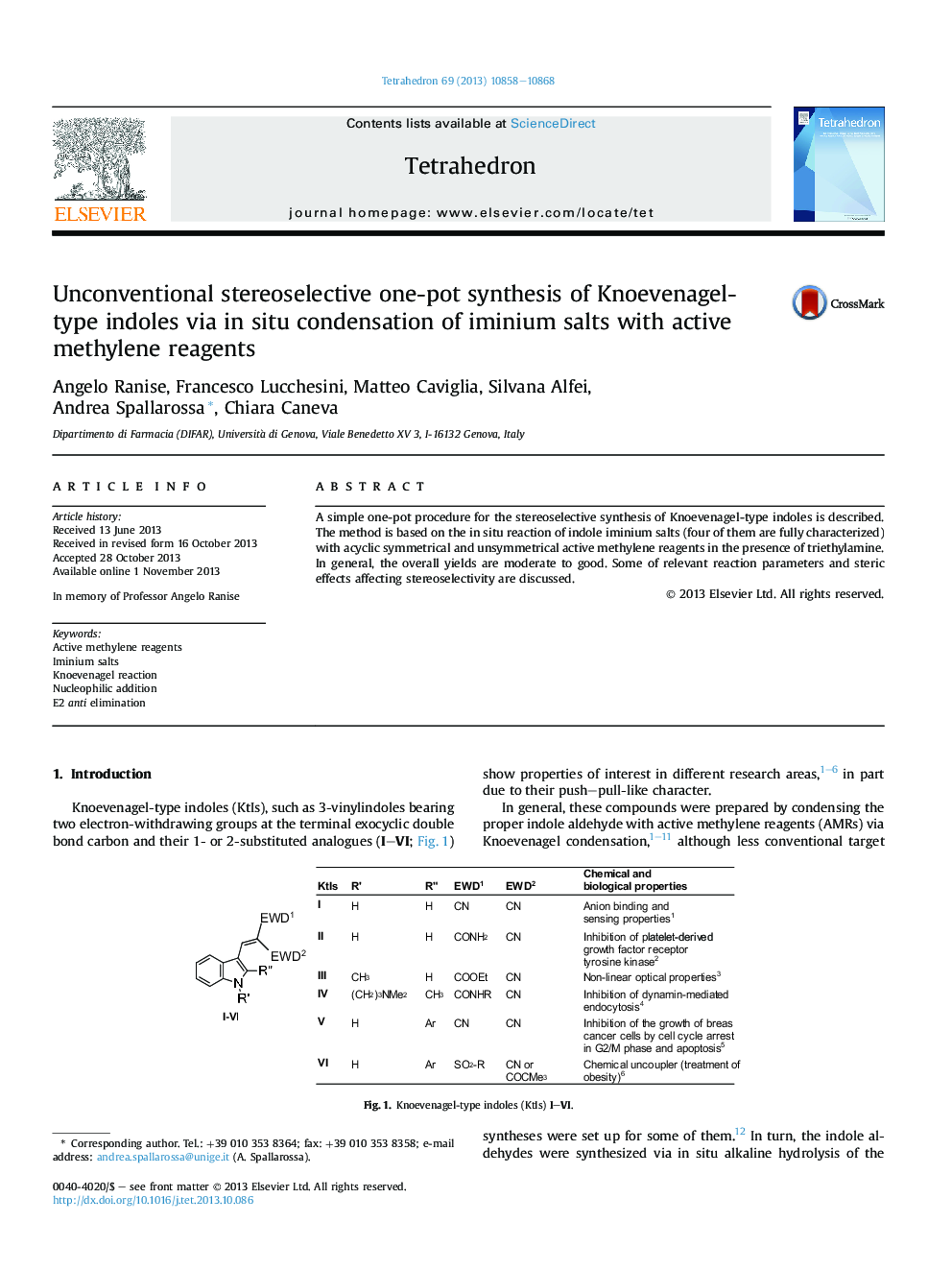 Unconventional stereoselective one-pot synthesis of Knoevenagel-type indoles via in situ condensation of iminium salts with active methylene reagents