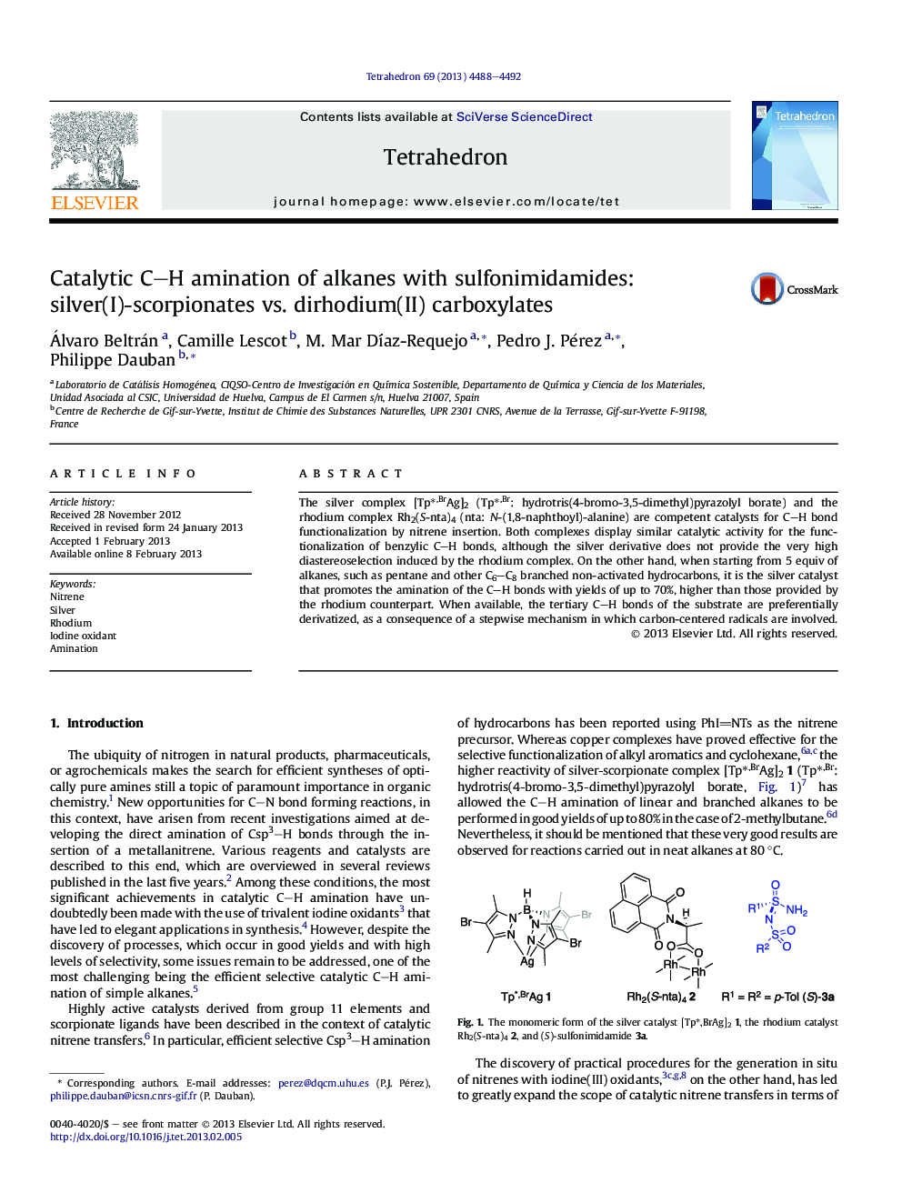 Catalytic C-H amination of alkanes with sulfonimidamides: silver(I)-scorpionates vs. dirhodium(II) carboxylates