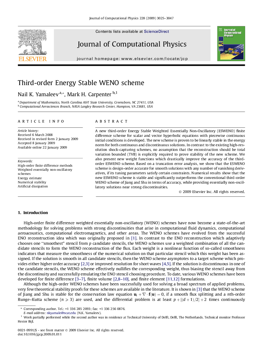 Third-order Energy Stable WENO scheme