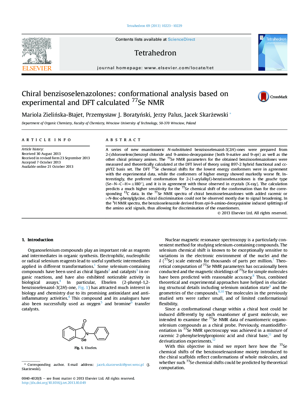 Chiral benzisoselenazolones: conformational analysis based on experimental and DFT calculated 77Se NMR