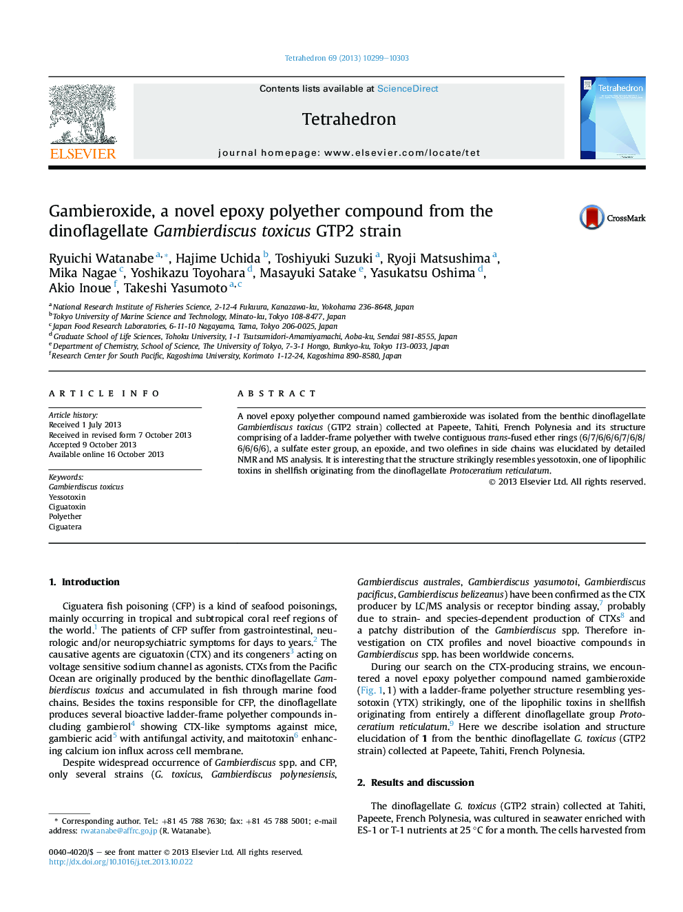 Gambieroxide, a novel epoxy polyether compound from the dinoflagellate Gambierdiscus toxicus GTP2 strain