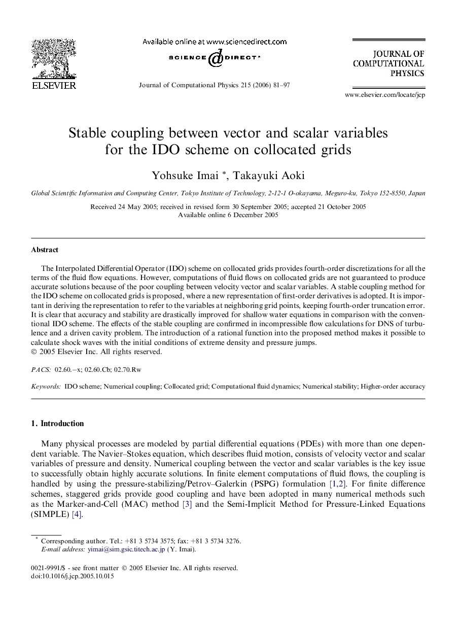 Stable coupling between vector and scalar variables for the IDO scheme on collocated grids