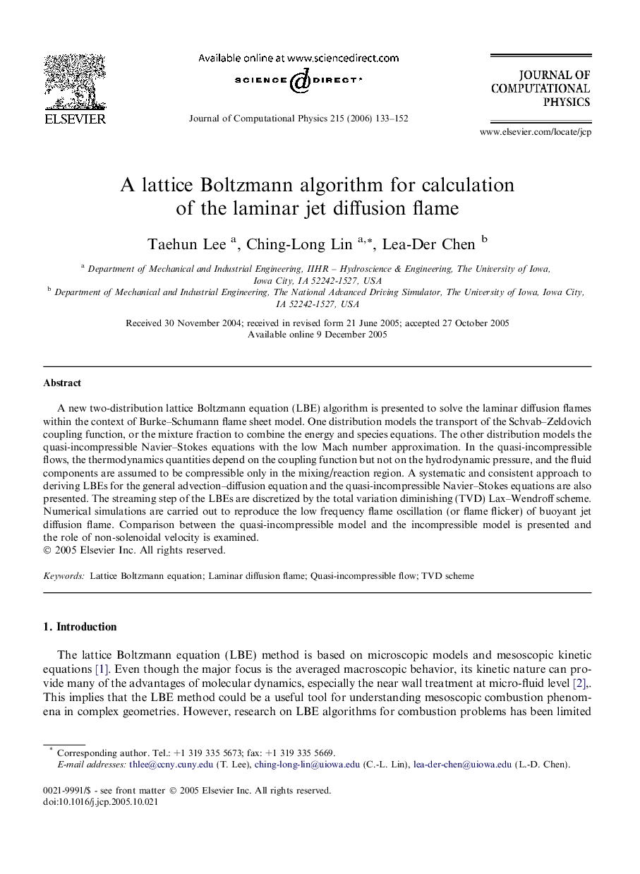 A lattice Boltzmann algorithm for calculation of the laminar jet diffusion flame