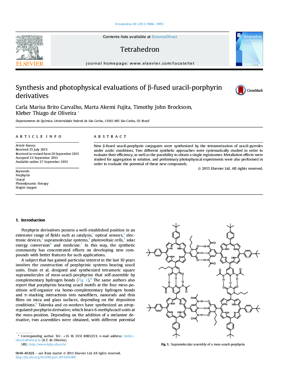 Synthesis and photophysical evaluations of Î²-fused uracil-porphyrin derivatives