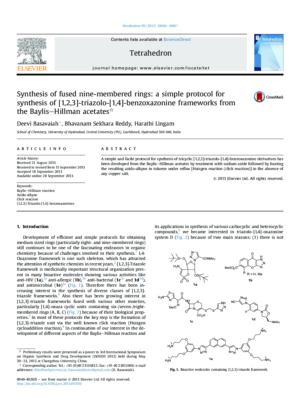 Synthesis of fused nine-membered rings: a simple protocol for synthesis of [1,2,3]-triazolo-[1,4]-benzoxazonine frameworks from the Baylis–Hillman acetates 
