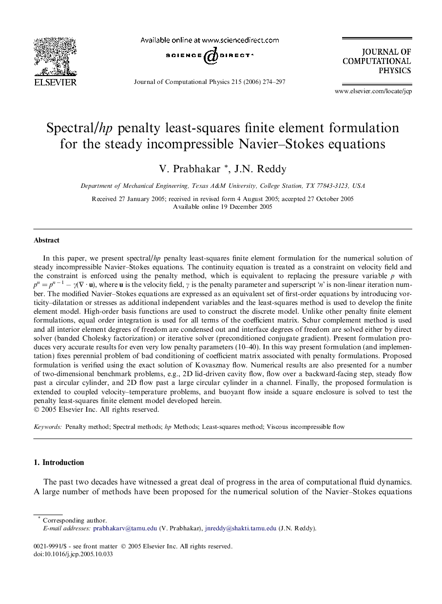 Spectral/hp penalty least-squares finite element formulation for the steady incompressible Navier–Stokes equations