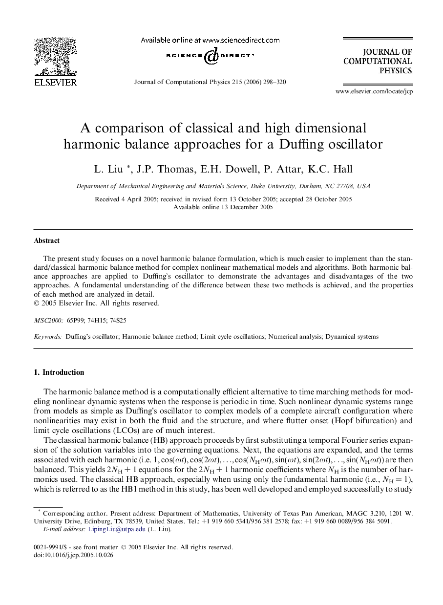 A comparison of classical and high dimensional harmonic balance approaches for a Duffing oscillator