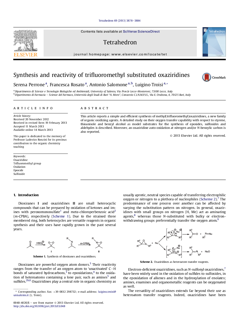 Synthesis and reactivity of trifluoromethyl substituted oxaziridines