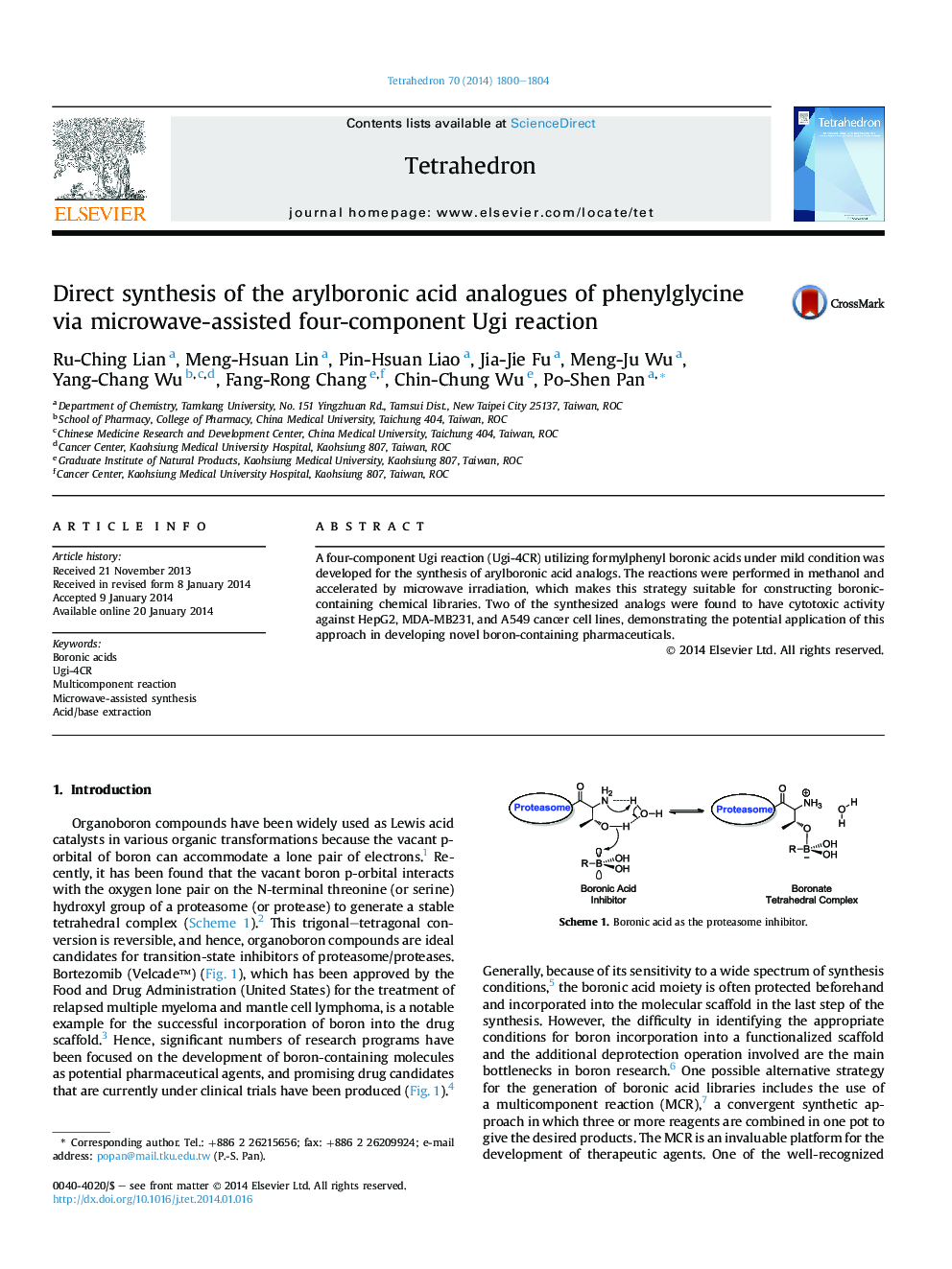 Direct synthesis of the arylboronic acid analogues of phenylglycine via microwave-assisted four-component Ugi reaction